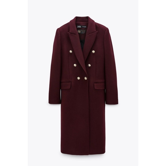 Zara NWT Tailored Eggplant Elegant Women's Dress Coat with Gold Buttons Sz M - Picture 3 of 3